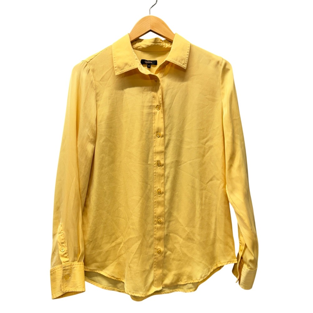 Quince Button Up Shirt Womens Medium Silk Yellow Long Sleeve Blouse